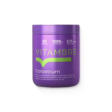Vitambre Grass-Fed Bovine Colostrum – Natural Protein Powder for Gut Health, Skin Radiance, and Strong Immunity Healthcare Supplement Muscle Iron