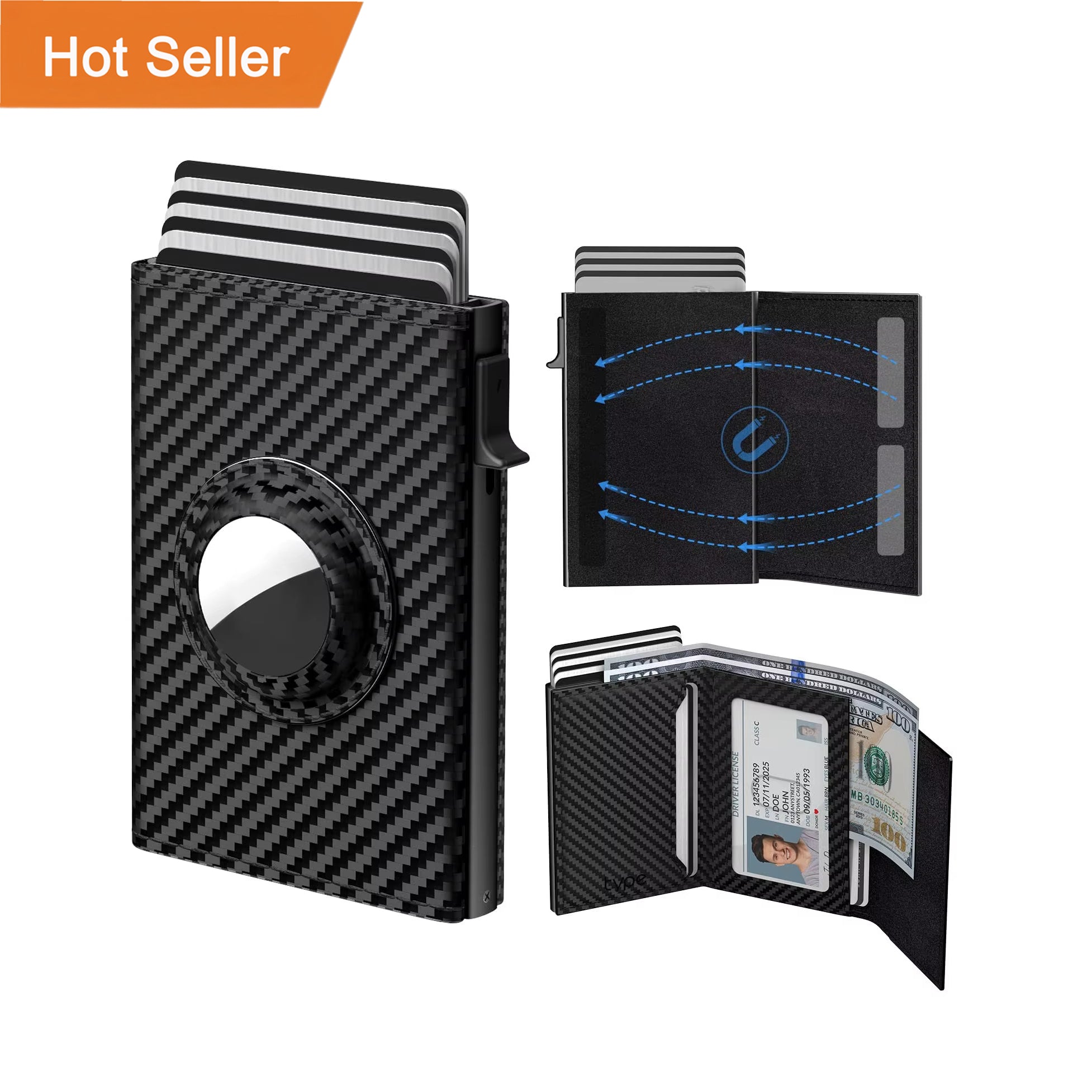 Large Capacity RFID Slim Men's Wallet Leather Automatic Pop-Up Metal Anti-Theft Tracking Air Tag Card Holder Wholesale