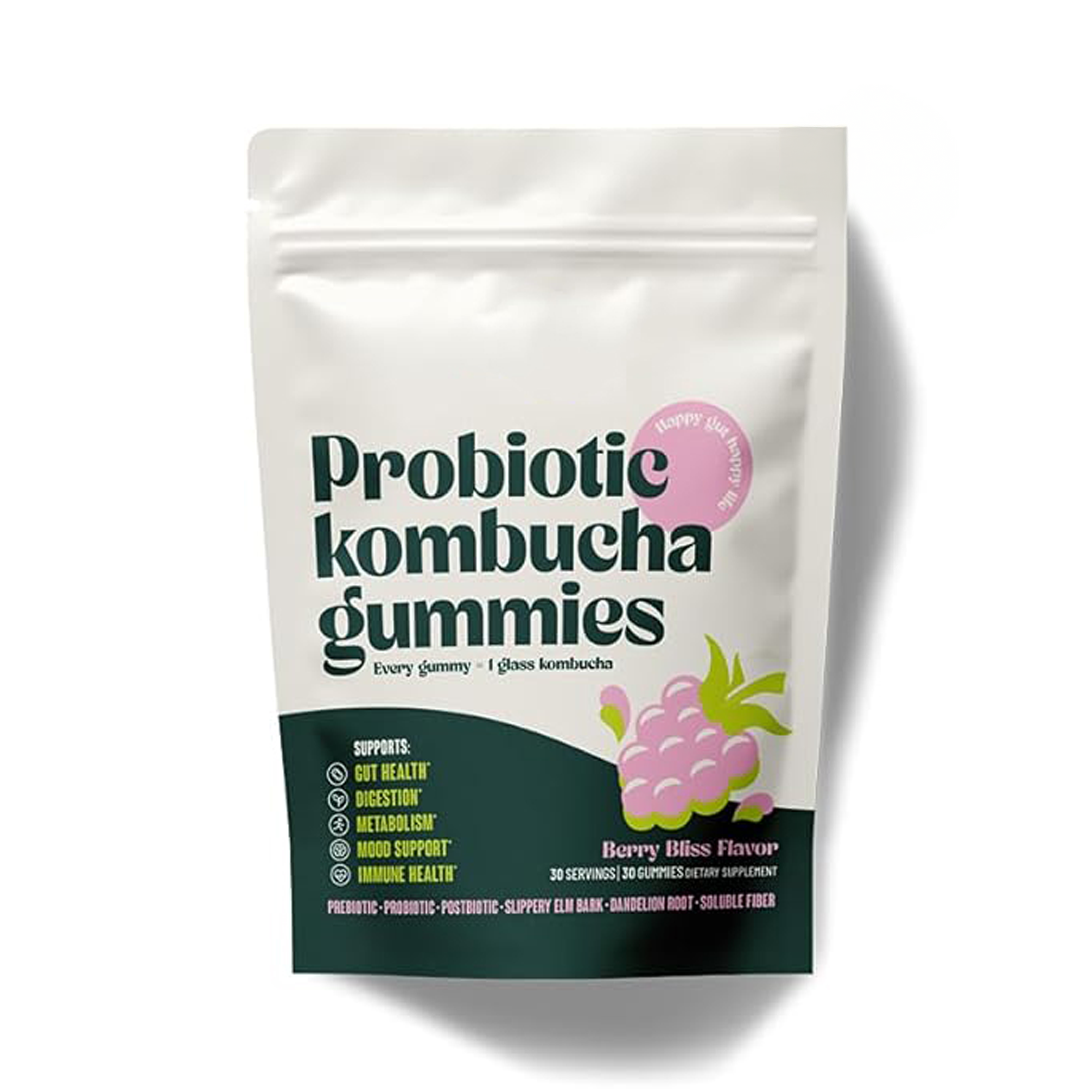 BoochBod Probiotic Kombucha Gummies – Bloating Relief | Gut Health, Digestion, & Metabolism Support | Pre/Postbiotics, Slippery Elm, Dandelion Root, Fiber Supplement